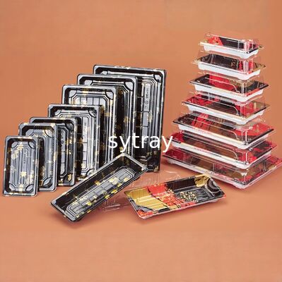 Unisupply Rectangle Plastic Sushi Box Sushi Tray Sushi Takeaway Box for Restaurant PET PP