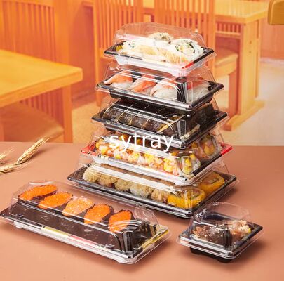 Unisupply Rectangle Plastic Sushi Box Sushi Tray Sushi Takeaway Box for Restaurant PET PP