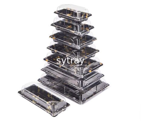Unisupply Rectangle Plastic Sushi Box Sushi Tray Sushi Takeaway Box for Restaurant PET PP