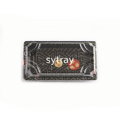 Caja de embalaje de alimentos desechable biodegradable Kraft Sushi Square con asa y estampado para sushi, ensalada, sándwich, fideos
